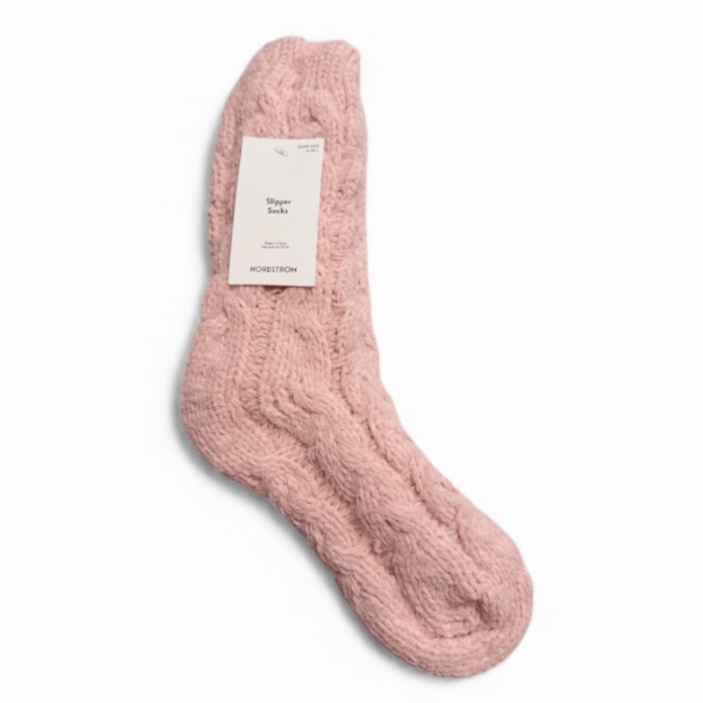 NEW Nordstrom Cozy Pink Chenille Cableknit Slipper Socks
